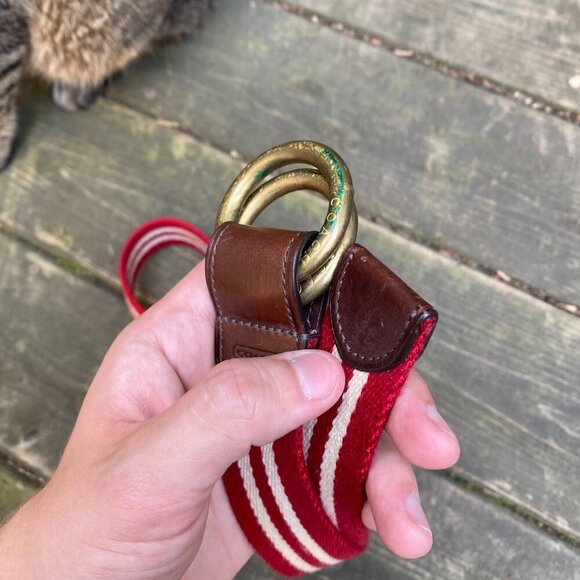 Vintage 90s Coach Fabric Belt Red Striped Leather Buckle - Picture 5 of 6